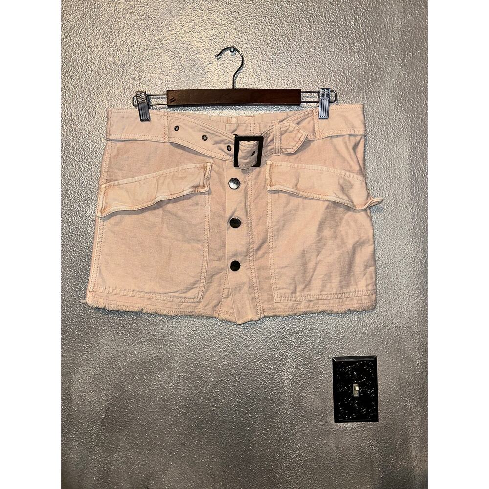 Free People Oatmeal Hippie Festival Coastal Cowgirl Paperbag Denim Mini Skirt